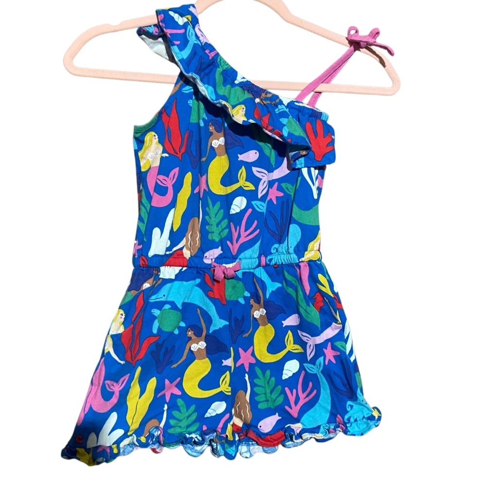 Mini Boden One Shoulder Romper Jumpsuit‎ Girls Size 6-7 Blue Mermaid Playsuit